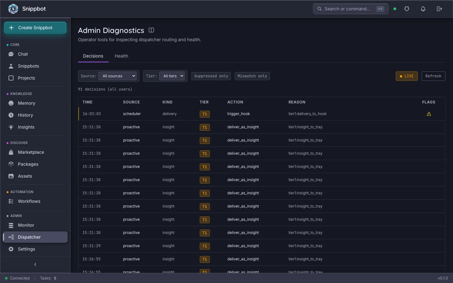 Intent Dispatcher — Snippbot UI