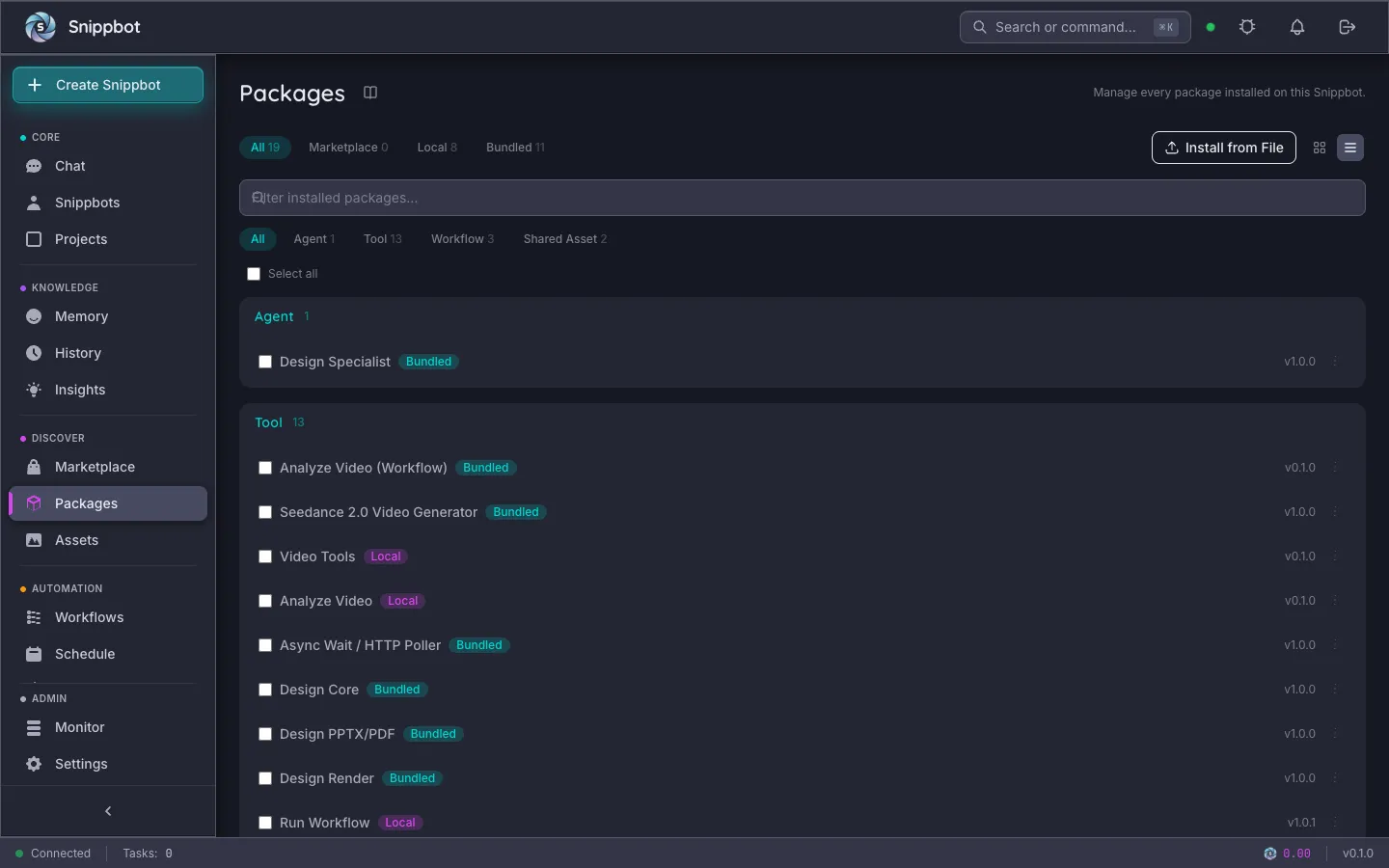 Packages — Snippbot UI
