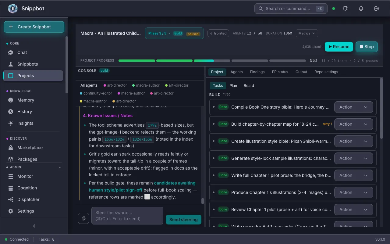 Adaptive Swarm — Snippbot UI