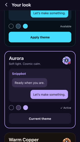 Snippbot Mobile: Aurora theme screen